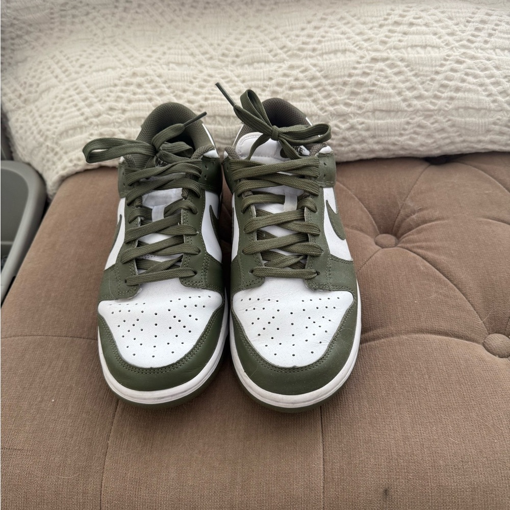 Olive Green and White Women's Dunk Sneakers